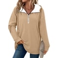 thumbnail image 1 of Women's Hoodie Long Sleeve Quarter Zip Up Solid Pullover Sweatshirt with Pockets Khaki L, 1 of 6