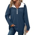 thumbnail image 1 of Women's Hoodie Long Sleeve Quarter Zip Up Solid Pullover Sweatshirt with Pockets Navy S, 1 of 6