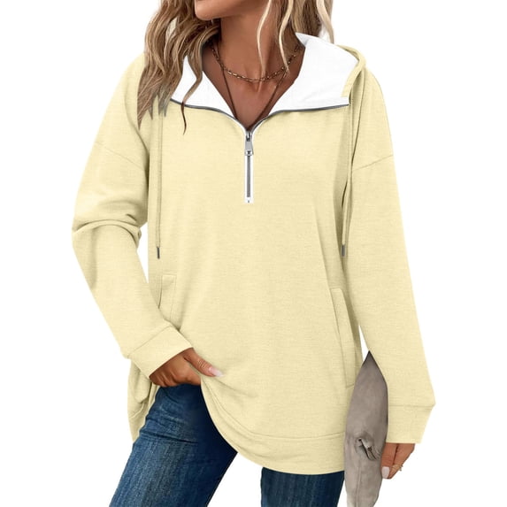 Women's Hoodie Long Sleeve Quarter Zip Up Solid Pullover Sweatshirt with Pockets Yellow 2XL