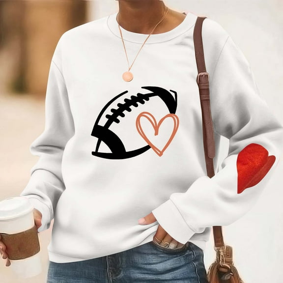 Women's Hoodie Ndbuld Fashion Women's Print Casual Long Sleeve Round Neck Ladies Loose Sweatshirt Tops Blouse White L