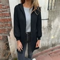 thumbnail image 1 of Women's Hoodie Ndbuld Women's Solid Color Long Sleeved Hem Slit Double Pocket Hooded Casual Outwear Black 2XL, 1 of 9