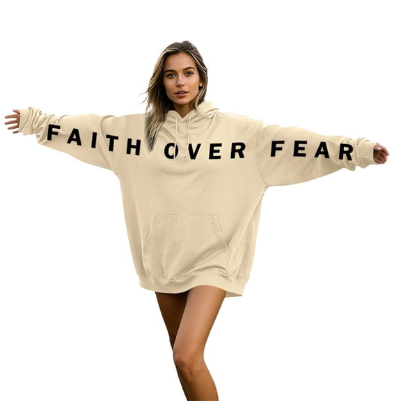 Women's Hoodie Oversize Christian Letter Print Couple Matching Long Sleeve with Pocket Loose Fit Hooded Sweatshirts