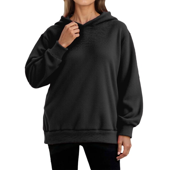 Women's Hoodie Oversize Flannel Solid Warm Soft Brushed Versatile Long Sleeve Loose Fit Hooded Sweatshirts