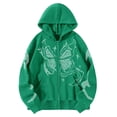 thumbnail image 1 of Women's Hoodie Oversize Gothic Butterfly Zip Up Hooded Jacket Warm Fleece Lined Pullover Sweaters Dark Green, 1 of 3