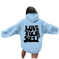 thumbnail image 1 of Women's Hoodie Oversize Love Yourself Letter Print Hooded Preppy Long Sleeve With Pocket Loose Fot Sweatshirts Light Blue, 1 of 5