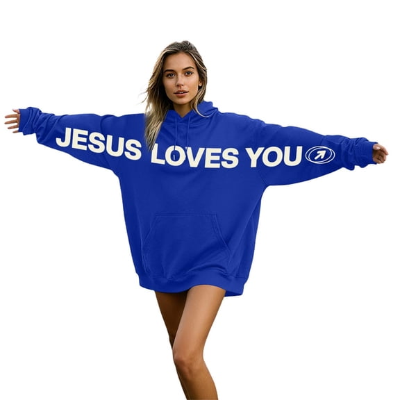 Women's Hoodie Oversize Unisex Christian Letter Print Jesus Loves You Couple Matching Trendy Outfits 2026