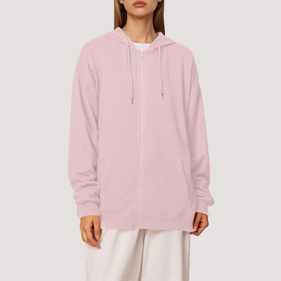 Women's Hoodie Pink Zip Up Hoodies Casual Long Sleeve Pullover Sweatshirts for Women Warm Hoodie XS