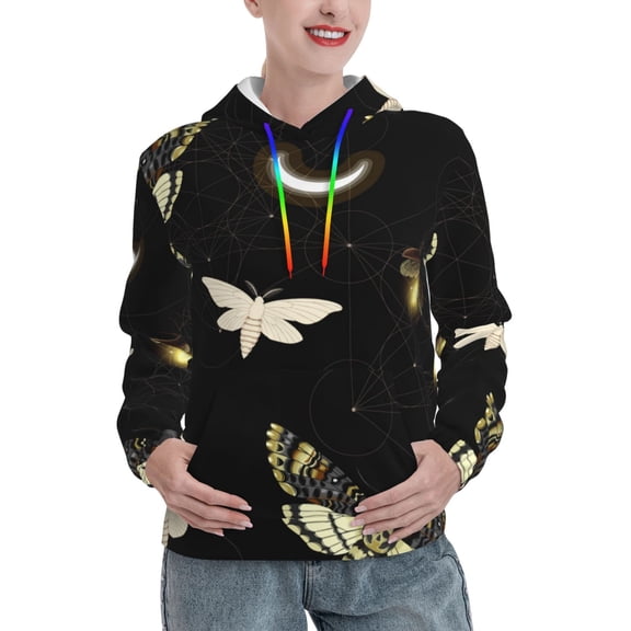 Women's Hoodie Pullover Casual Hooded Sweatshirt 3D, Death Head Hawk Moth Fireflies
