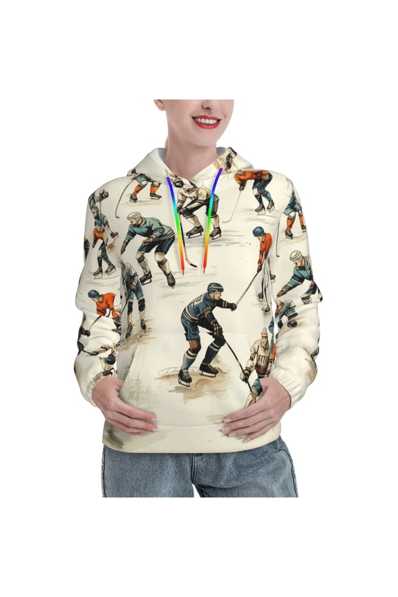 Women's Hoodie Pullover Casual Hooded Sweatshirt 3D, Hockey Players Vintage Cool