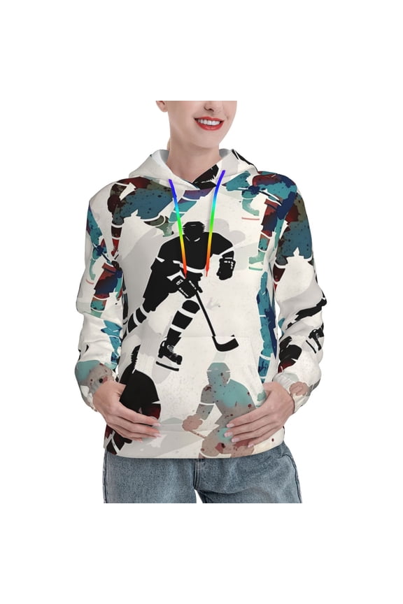 Women's Hoodie Pullover Casual Hooded Sweatshirt 3D, Hockey Players Vintage