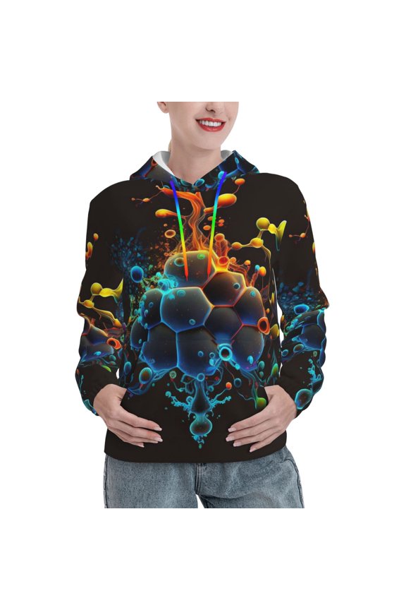 Women's Hoodie Pullover Casual Hooded Sweatshirt 3D, Molecule Acid Chemistry Psychedelic