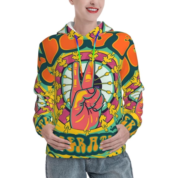 Women's Hoodie Pullover Casual Hooded Sweatshirt 3D, Psychedelic Love Generation Hippie