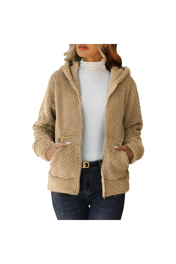 Women's Hoodie Solid Color Long Sleeve Fleece Casual Cardigan Jacket with Hood for Daily Wear Outdoor Activities Women's Cozy Outerwear