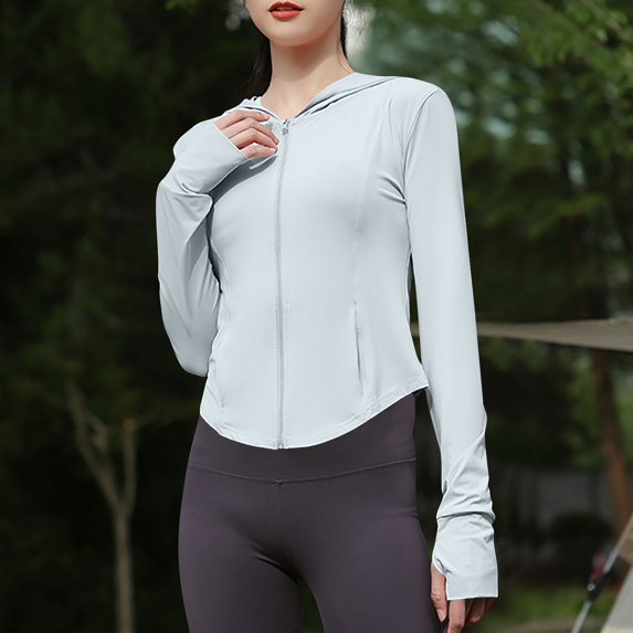 Women's Hoodie Sun Protection Hooded T-Shirt Quick Dry Summer UPF 50+ UV Protection Jacket Zip Pocket Ladies' Summer Protective Clothing Lightweight Breathable UPF50+ Sunscreen Coat Gray Free Size
