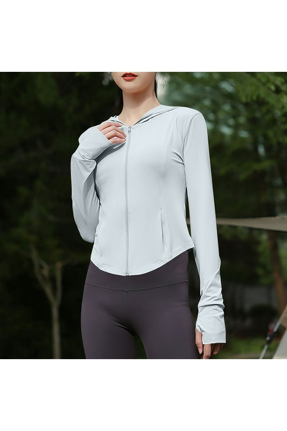 Women's Hoodie Sun Protection Hooded T-Shirt Quick Dry Summer UPF 50+ UV Protection Jacket Zip Pocket Ladies' Summer Protective Clothing Lightweight Breathable UPF50+ Sunscreen Coat Gray Free Size
