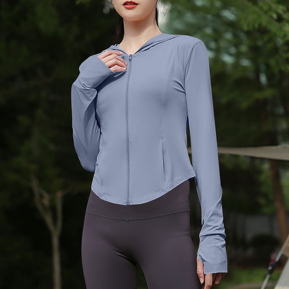 Women's Hoodie Sun Protection Hooded T-Shirt Quick Dry Summer UPF 50  UV Protection Jacket Zip Pocket Ladies' Summer Protective Clothing Lightweight Breathable UPF50  Sunscreen Coat Blue Free Size