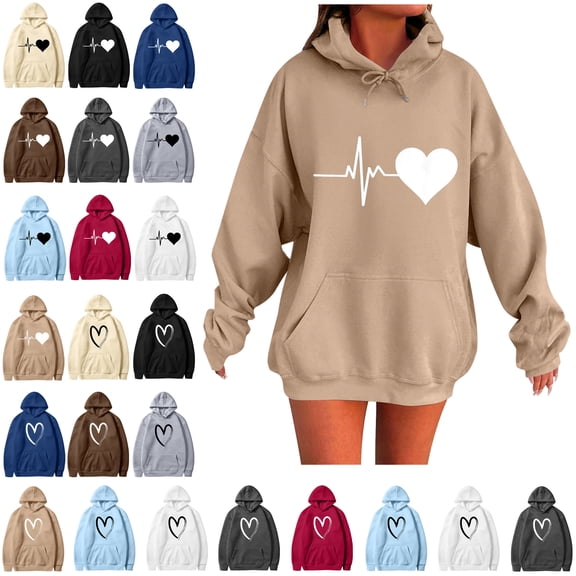 Women's Hoodie Sweatshirt Fall Fashion Casual Long Sleeve Loose Solid Color Hoodies Comfy Trendy Pullover Tops with Pockets Khaki#01 S
