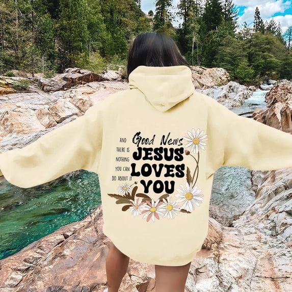 Women's Hoodie Sweatshirt for Casual Everyday Wear Oversized Pullover with Long Sleeves Hood Front Pockets Relaxed Fit Letter Graphic Top Beige S