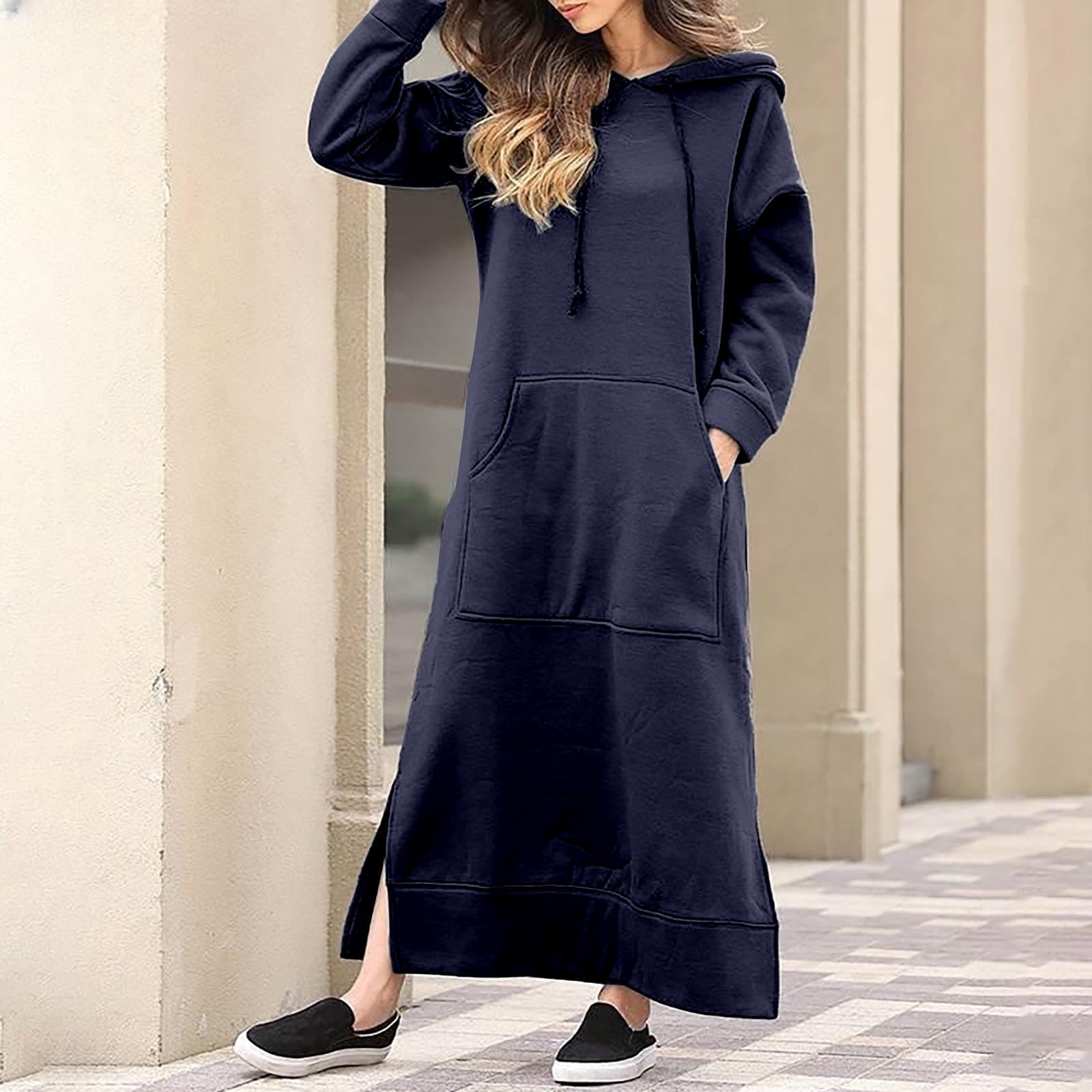 Women's Hoodie Sweatshirts Dress 2023 Plus Size Long Sleeve Side Slit