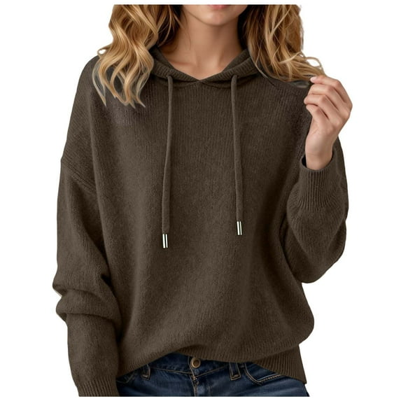 Women's Hoodie Warm Sweatshirt Loose Hooded Oversized Sweater Color:Coffee Size:XXXL