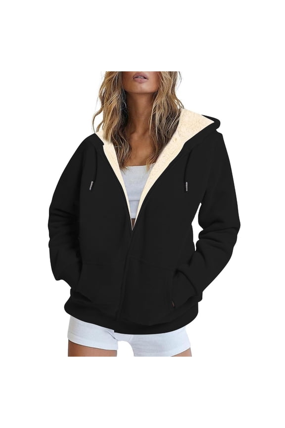 Women's Hoodie Zip Sherpa Lined Fleece with Pockets Warm Jacket Zip-Up Coat