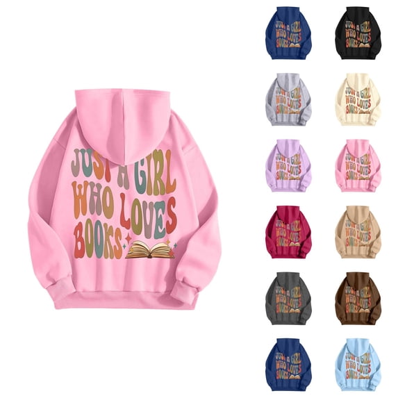Women's Hoodie for Book Lovers 2025 Fall Winter Long Sleeve Preppy Y2K Graphic Hooded Sweatshirt Pullover Tops