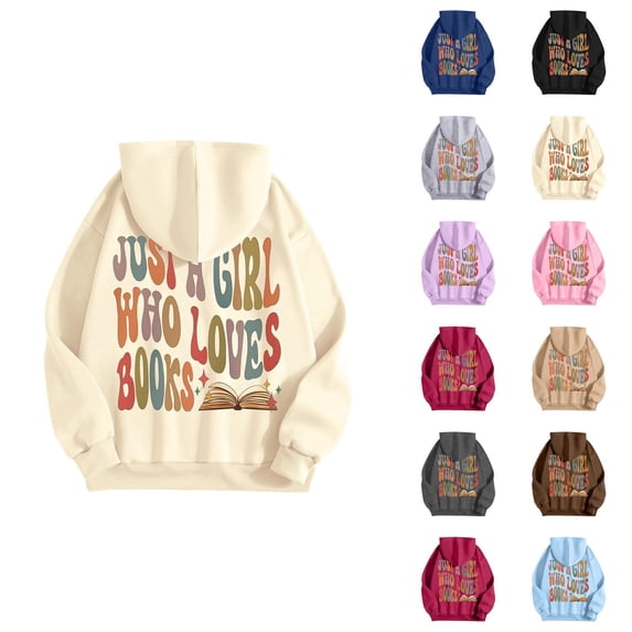 Women's Hoodie for Book Lovers 2025 Fall Winter Long Sleeve Preppy Y2K Graphic Hooded Sweatshirt Pullover Tops