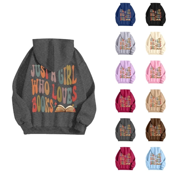 Women's Hoodie for Book Lovers 2025 Fall Winter Long Sleeve Preppy Y2K Graphic Hooded Sweatshirt Pullover Tops