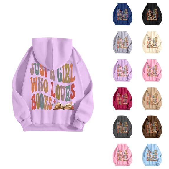 Women's Hoodie for Book Lovers 2025 Fall Winter Long Sleeve Preppy Y2K Graphic Hooded Sweatshirt Pullover Tops