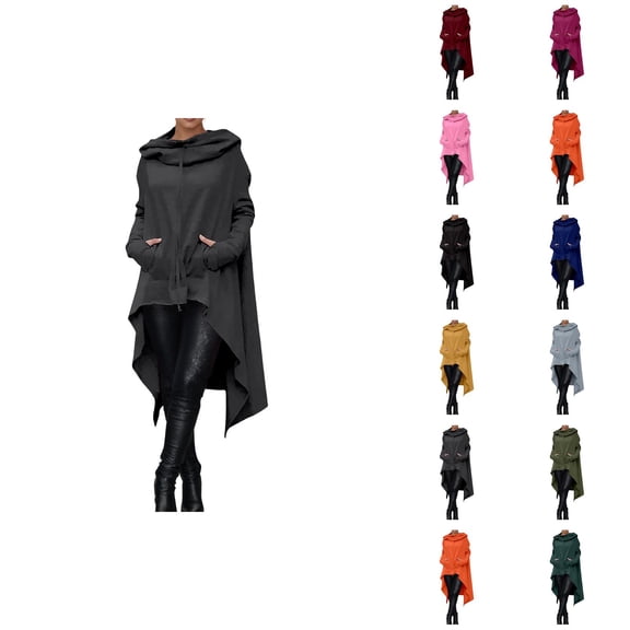 Women's Hoodie with Pockets Long Sleeve Irregular Hem Solid Color Casual Hooded Sweatshirt Pullover Tops