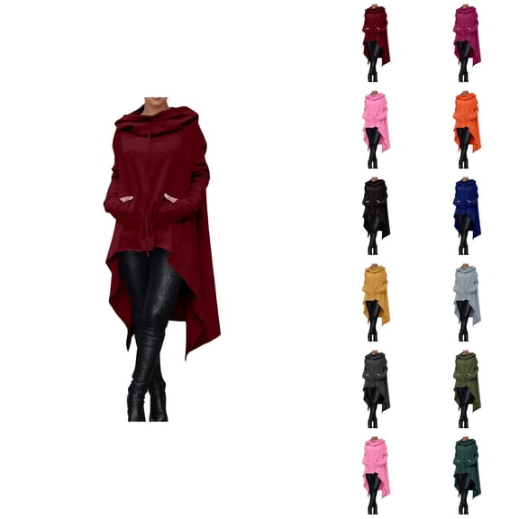 Women's Hoodie with Pockets Long Sleeve Irregular Hem Solid Color Casual Hooded Sweatshirt Pullover Tops
