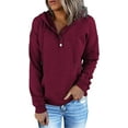 thumbnail image 1 of Women's Hoodies Button Collar Drawstring Hooded Pullover Sweatshirt Casual Long Sleeve Tops Shirts, 1 of 7