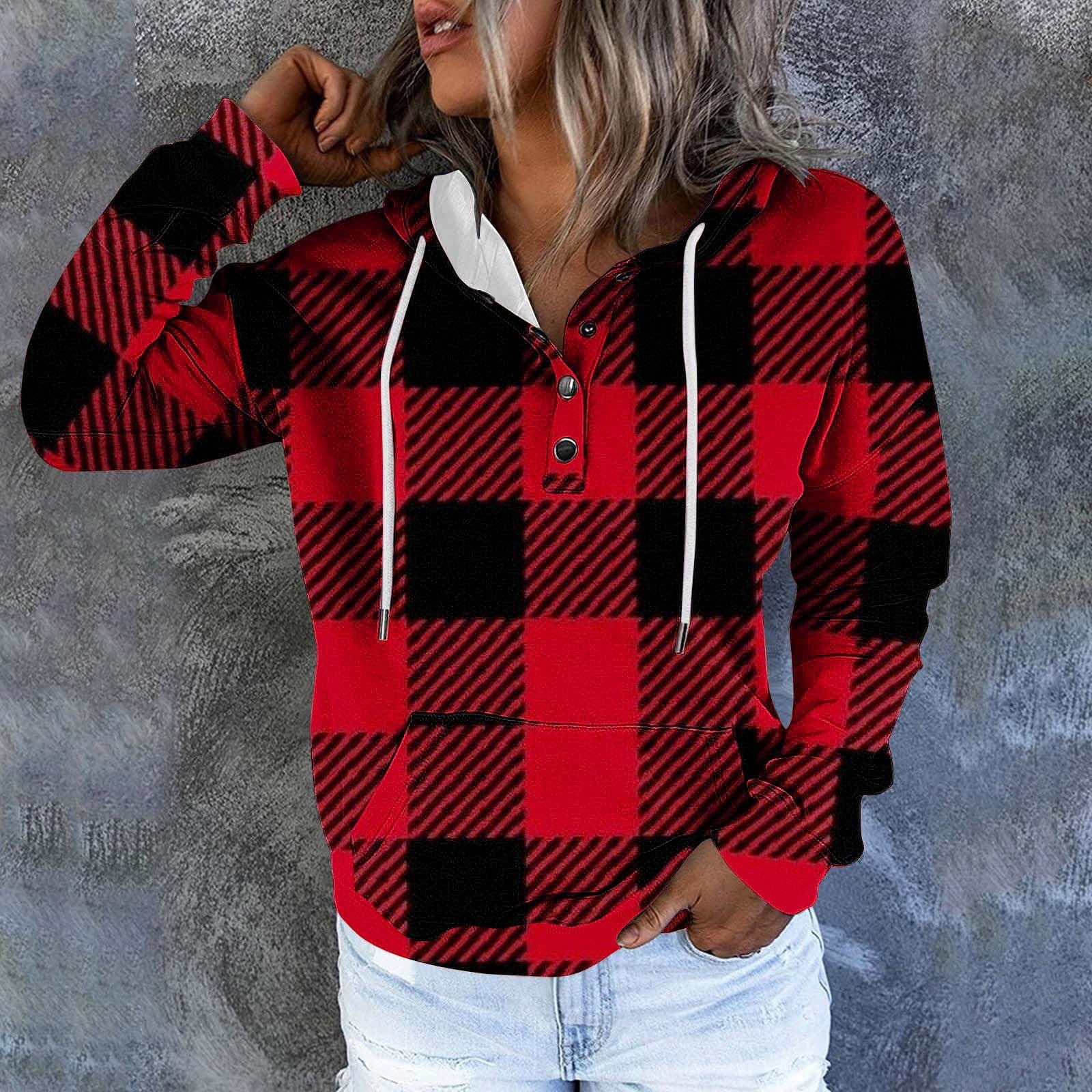 Women's Hoodies Button Down Long Sleeve Hooded Sweatshirts Fall Winter