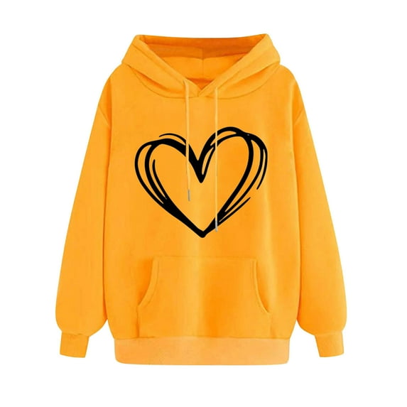 Women's Hoodies Casual Heart Print Hooded Sweatshirt Fall Winter Drop Shoulder Sleeve Long Sleeve Sweatshirt Loose Pullover Sweatshirts Tops
