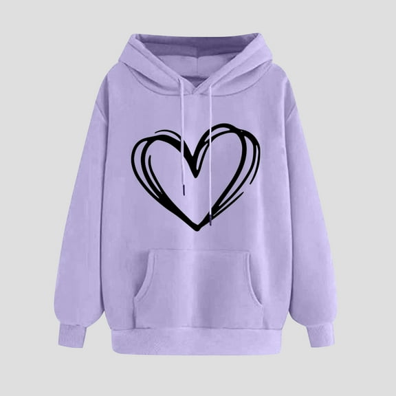 Women's Hoodies Casual Heart Print Hooded Sweatshirt Fall Winter Drop Shoulder Sleeve Long Sleeve Sweatshirt Loose Pullover Sweatshirts Tops