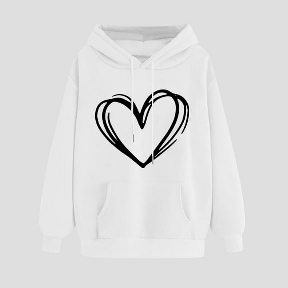 Women's Hoodies Casual Heart Print Hooded Sweatshirt Fall Winter Drop Shoulder Sleeve Long Sleeve Sweatshirt Loose Pullover Sweatshirts Tops