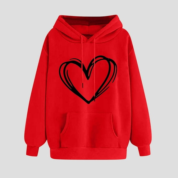 Women's Hoodies Casual Heart Print Hooded Sweatshirt Fall Winter Drop Shoulder Sleeve Long Sleeve Sweatshirt Loose Pullover Sweatshirts Tops