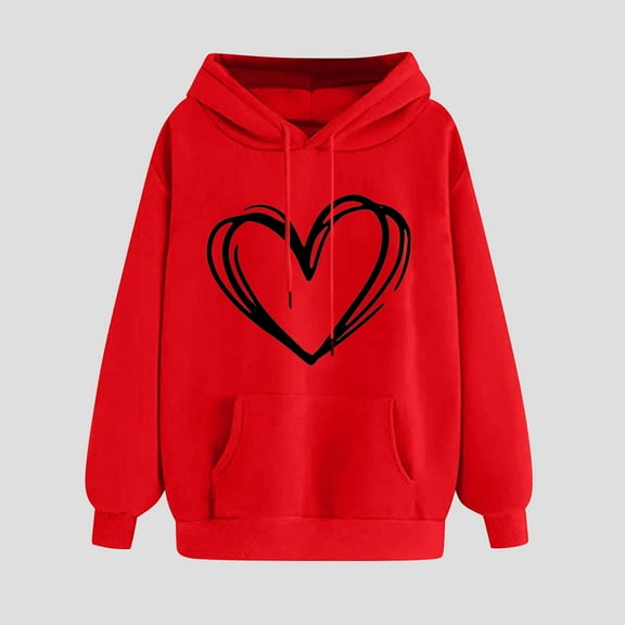 Women's Hoodies Casual Heart Print Hooded Sweatshirt Fall Winter Drop Shoulder Sleeve Long Sleeve Sweatshirt Loose Pullover Sweatshirts Tops