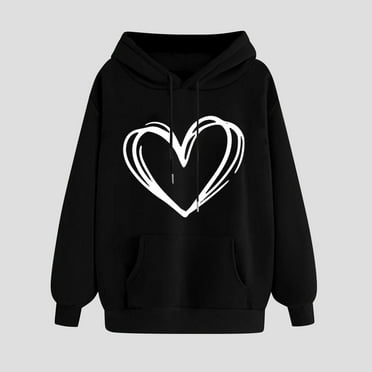 Women's Hoodies Casual Heart Print Hooded Sweatshirt Fall Winter Drop Shoulder Sleeve Long Sleeve Sweatshirt Loose Pullover Sweatshirts Tops