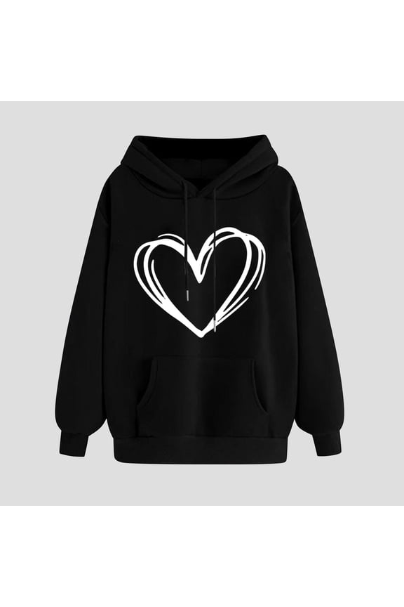 Women's Hoodies Casual Heart Print Hooded Sweatshirt Fall Winter Drop Shoulder Sleeve Long Sleeve Sweatshirt Loose Pullover Sweatshirts Tops
