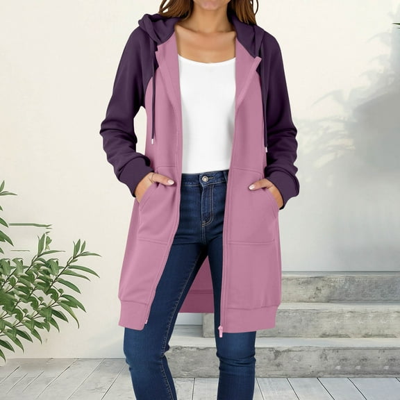Women's Hoodies Casual Womens Jackets Long Loose Fit Tops Blouses Long Sleeves Side Pockets Casual Hoodies Fleeve Lined Tops Blouses Fall Winter Fashion Party Plus Size