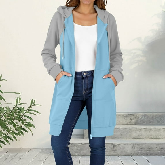Women's Hoodies Casual Womens Jackets Long Loose Fit Tops Blouses Long Sleeves Side Pockets Casual Hoodies Fleeve Lined Tops Blouses Fall Winter Fashion Party Plus Size