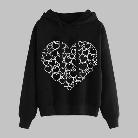 Women's Hoodies Classic Heart Print Hooded Sweatshirt Fall Winter Long Sleeve Loose Pullover Sweatshirts Tops
