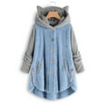 thumbnail image 1 of Women's Hoodies Coat Cat Ear Cap Plush Tops Fashion Colorblock Loose Plus Size Button Long Sleeve Stitching Pullover Sweaters, 1 of 4