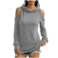 thumbnail image 1 of Women's Hoodies Cold Shoulder Trendy Sweatshirts Long Sleeve Casual Pullover Hooded Solid Color Fall Cutout Tops (XL, Gray), 1 of 7