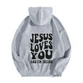thumbnail image 1 of Women's Hoodies Crew Neck Long Sleeve Back Letter Graphic Print Casual Drawstring Sweatshirt with Pockets Loose Tops(Gray,M), 1 of 5