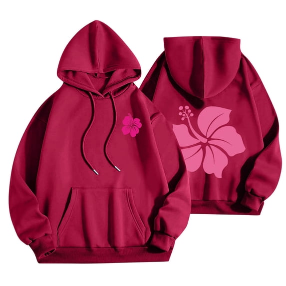 Women's Hoodies Cute Pink Flower Sweatshirt Aesthetic Preppy Casual Basic Hoodie Bow Knot Graphic Sweaters Oversized Hoody Long Sleeve Drawstring Pullover Tops Front Pocket