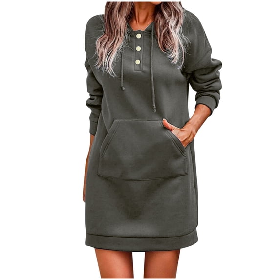 ZQUUVOU Women's Hoodies Dress Hooded Sweatshirts Dress Casual Long Sleeve Tunic Dress Oversized Sweatshirts With Pocket Dark Gray