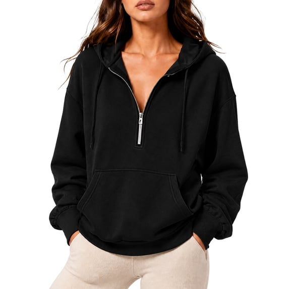 Women's Hoodies Fall Fashion Outfits Workout Sweatshirts Y2k Winter Zip Up Jackets Oversized Tops Black S