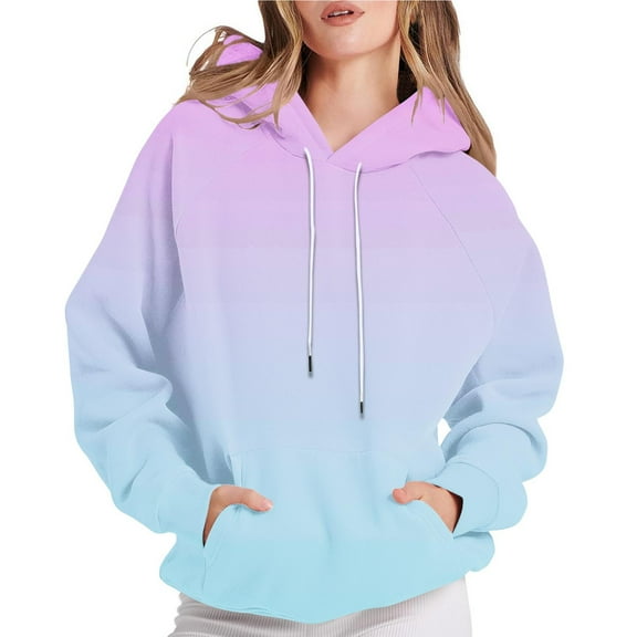 Women's Hoodies Fashion Gradient Color Sweatshirts Casual Loose Outdoor Hooded Jackets Round Neck Long Sleeve Hoody Sweatshirt Pullover Winter Outwears Plus Size with Pocket